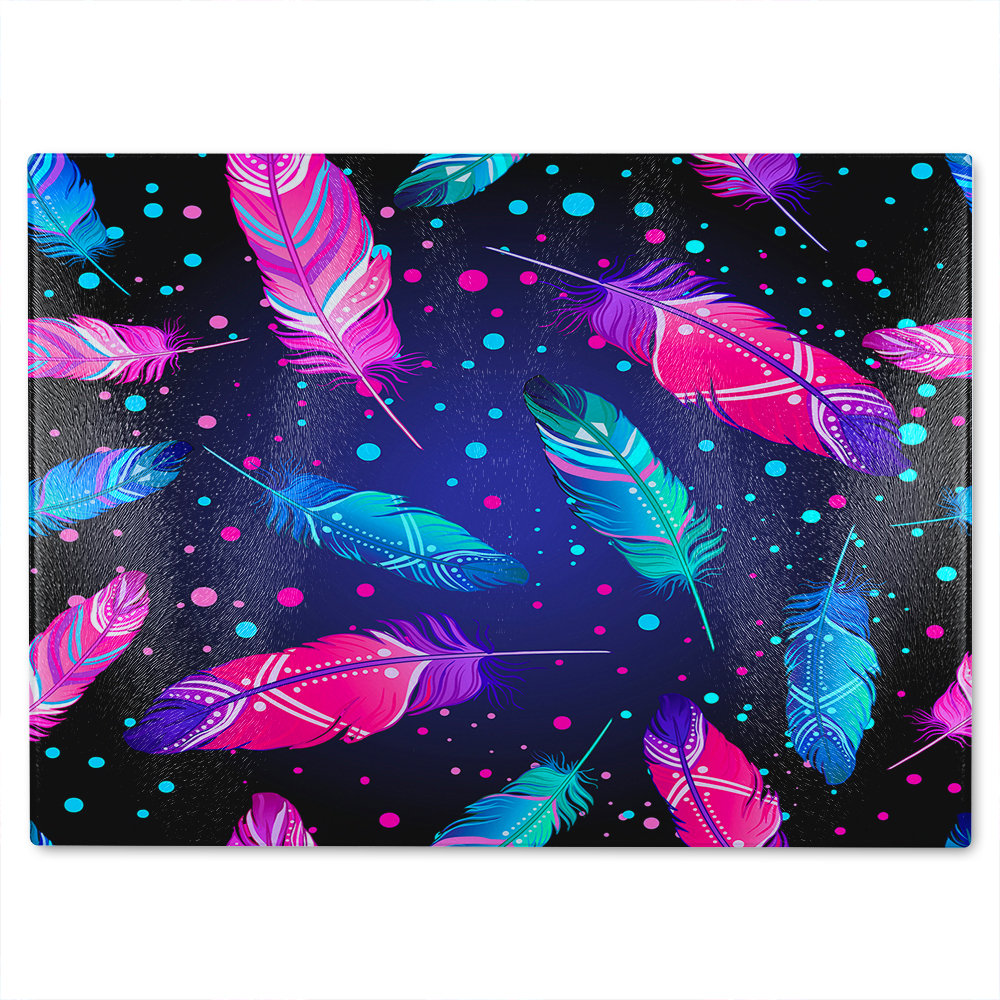Painted Bird Feathers Glass Chopping Board
