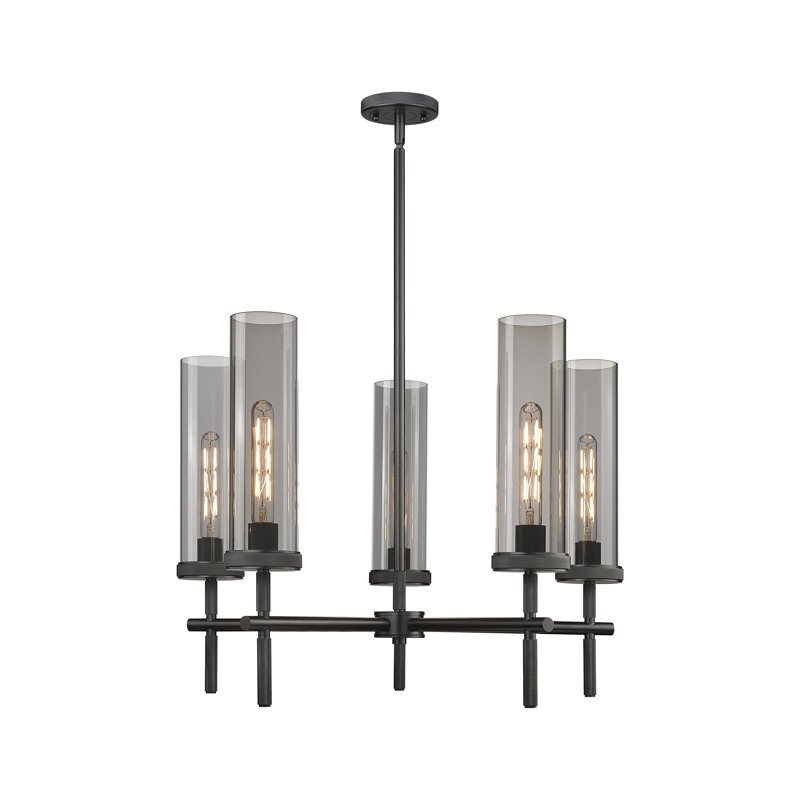 Lustre suspendu 5 lumières 12 po Lincoln, Noir mat, Plaqué couleur fumée