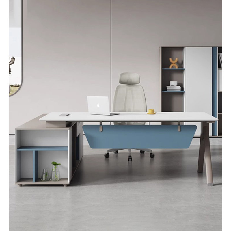 Bureau d'angle en L avec pieds en acier et rangement de grande capacité, 29.5" H x 70.9" W x 66.14" D