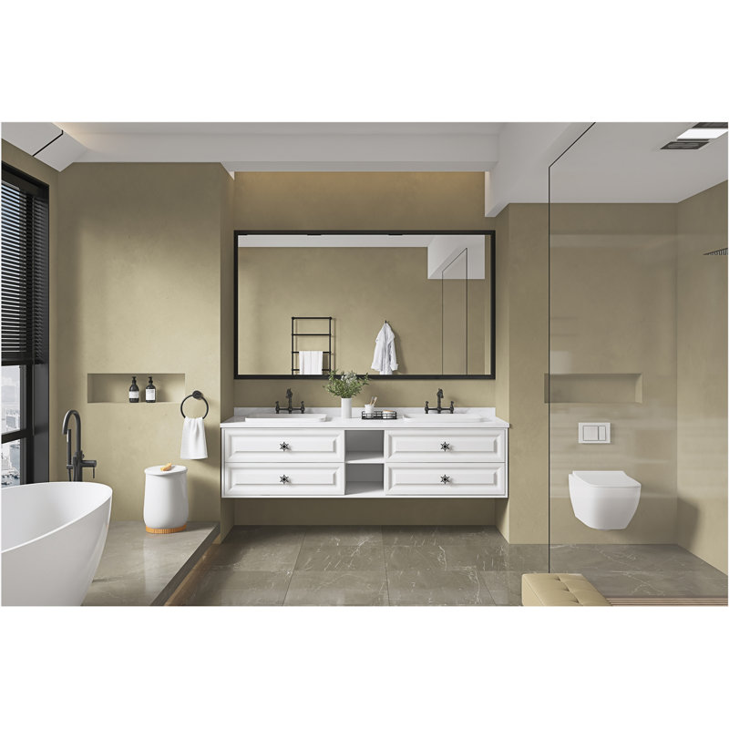 Miroir de salle de bain 72 po x 48 po avec cadre en aluminium, miroir mural rectangulaire, 48 po x 96 po, Noir