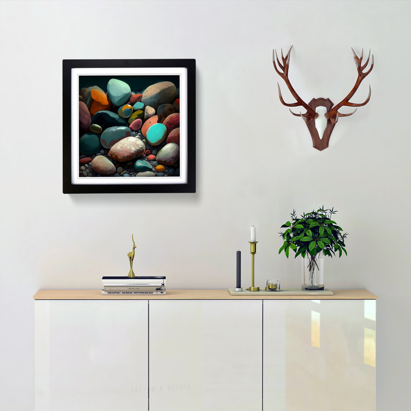Pebbles Gestural Art - Framed Print, Black