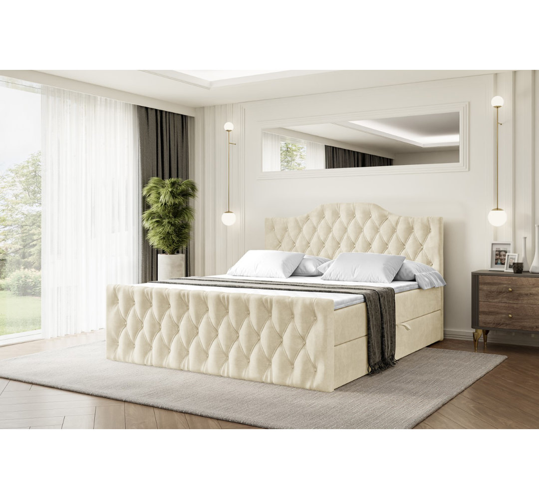 Boxspringbett mit Bettkasten und Topper