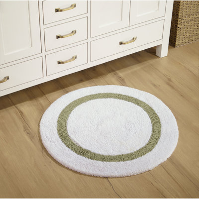 Widman 100% Cotton Tufted Reversible Bath Rug, Soft & Super Absorbent, Machine Washable Bathroom Rug for Shower, Tub & Sink Areas, 30" Round, White/Sage