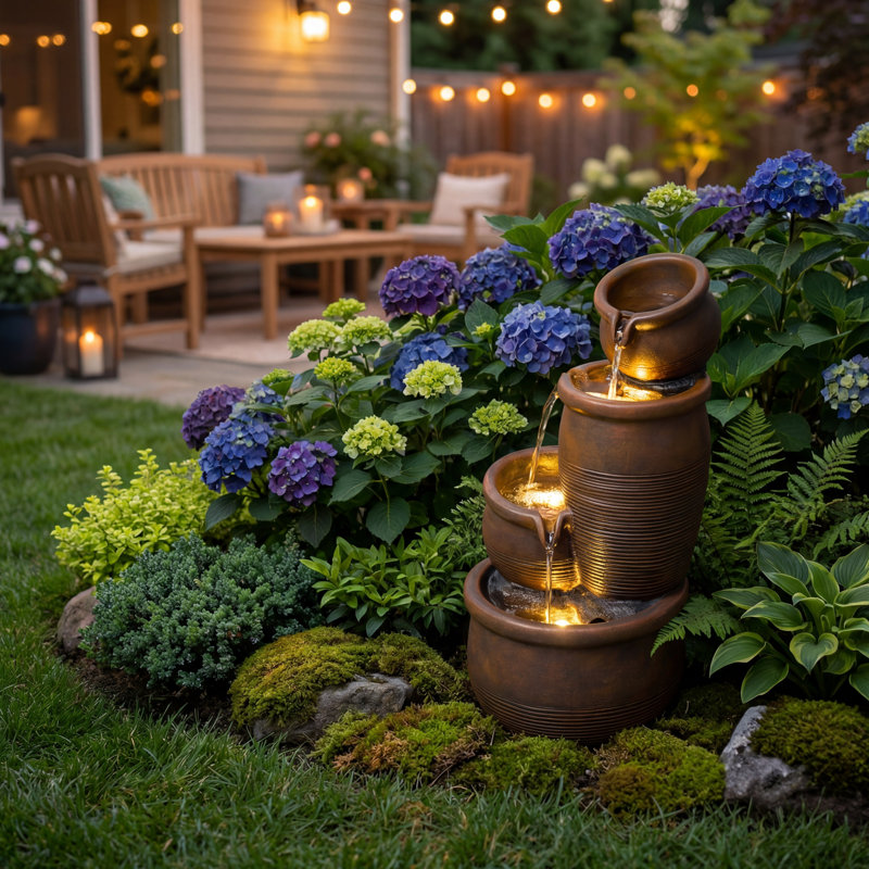 Rustic 4-Tier Clay Pot Outdoor Fountain With LED Light – Relaxing Water Feature For Garden, Patio, Or Home Décor