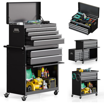 Coffre à outils 2 en 1 avec coffre supérieur amovible, armoire de rangement en acier à grande capacité à 5 ou 8 tiroirs pour garage et atelier