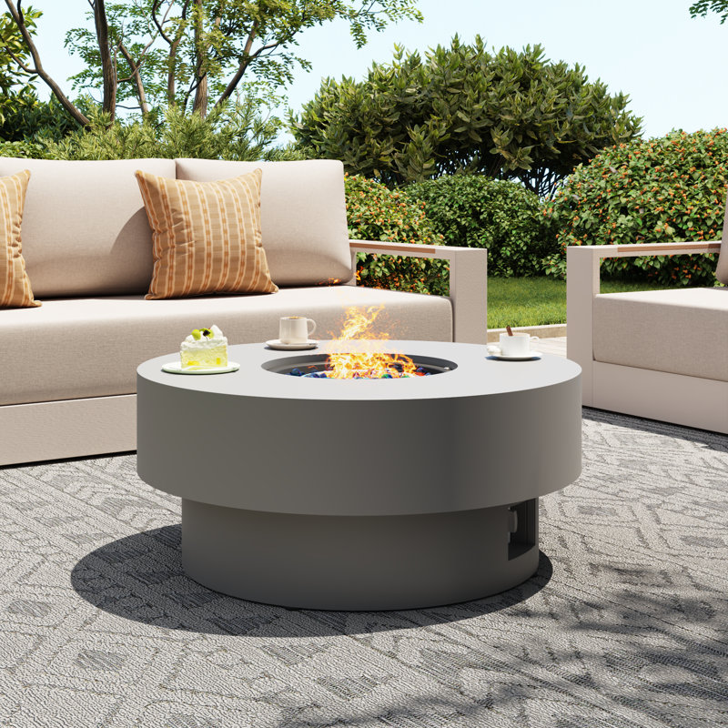Outdoor Round Steel Fire Pit Table, Gray