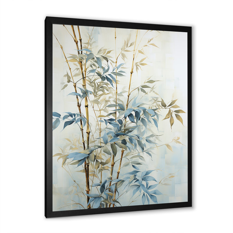 «Blue and Golden Minimalisme Bamboo», reproduction d'art sur toile_106599, H 20 po x l 12 po x P 1 po, Cadre simple noir