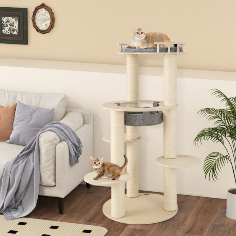 Arbre à chat en bois à 5 niveaux avec hamac rembourré non tissé