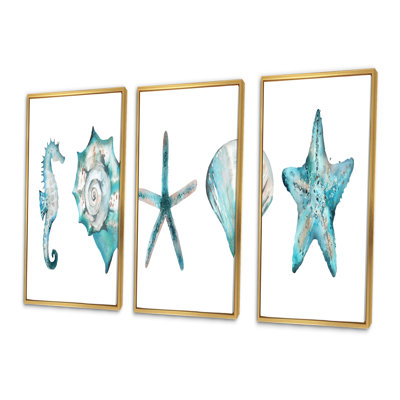 " Starfish and Shell " 3 Piece Art Watercolor Painting