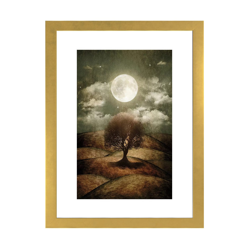 Il était une fois ... l'arbre solitaire par Viviana Gzalez - impression d'art graphique, Encadré en papier doré