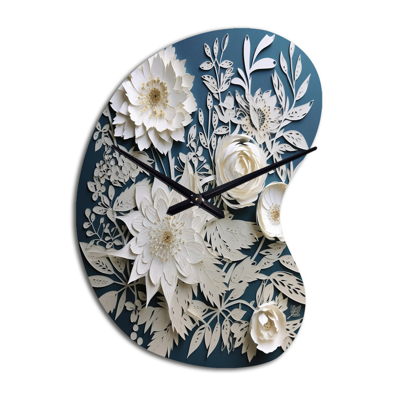 Horloge murale bouquet de fleurs blanches et bleues - Elegance, Grand