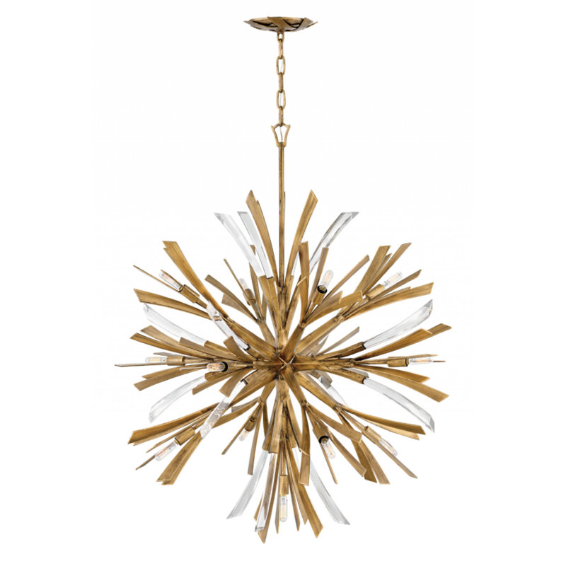 Vida Thirteen-Light Modern Orb Hanging Chandelier w/ Crystal Accents, 42"H x 36"W x 36"D