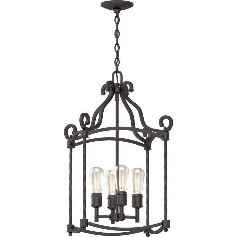 Lustre intérieur cage rectangulaire rectangulaire 4 lumières avec boucles et boucles traditionnelles Aliciah