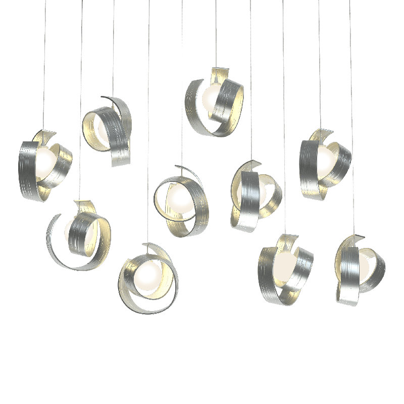 Luminaire suspendu géométrique à 10 lumières pour îlot de cuisine Riza, H 130 po x l 46,7 po x P 12,2 po, Platine rétro