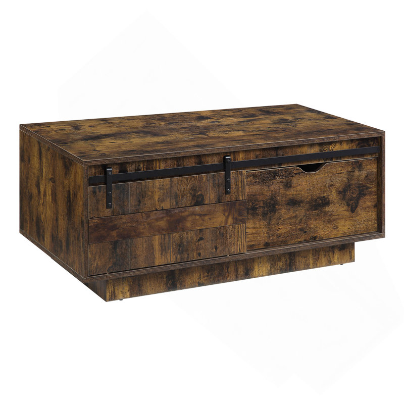 Table basse, chêne rustique avec porte de grange coulissante