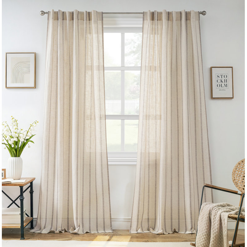 Rideaux semi-transparents avec passe-tringle Farmhouse, Gris, L 52 po x L 96 po