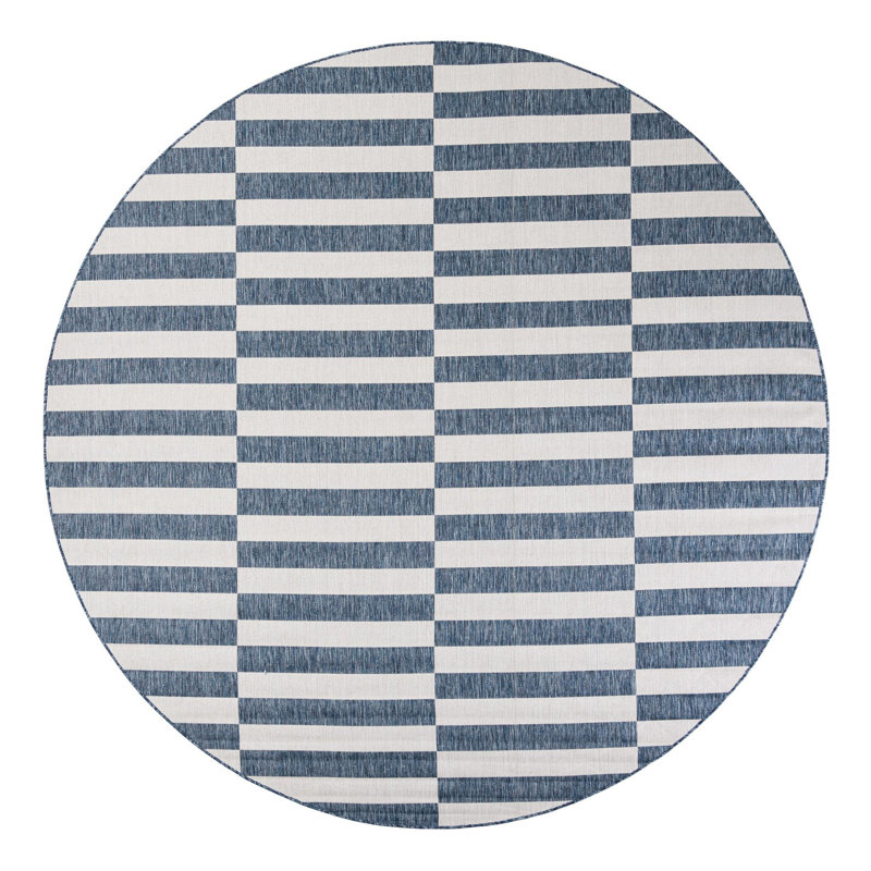 Pana Striped Navy Blue/Ivory Indoor / Outdoor Area Rug, Round 10'