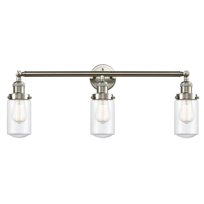 Éclairage pour salle de bain 3 lumières Saroyan, Ampoule incandescente rétro de 60 watts, Transparent, Nickel satiné brossé