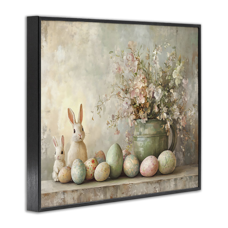 Art giclée pastel de natures mortes de Pâques, design par Franklyn Gregory, H 11 po x l 14 po, Giclée encadrée noir minuit