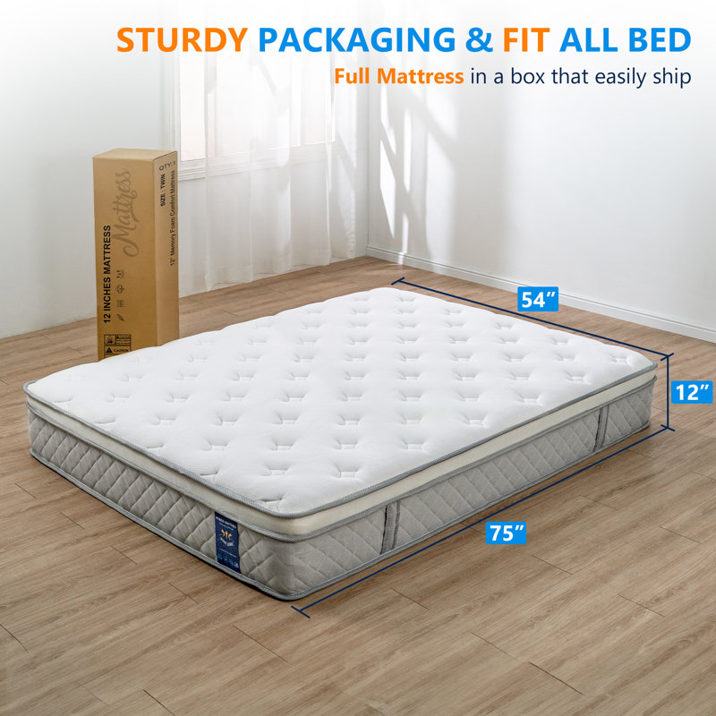 12/14‘’ Hybrid and Cooling Foam Plush Mattress, Pressure Relief, and Motion Isolation, CertiPUR-US, Mattress in a Box, 12"