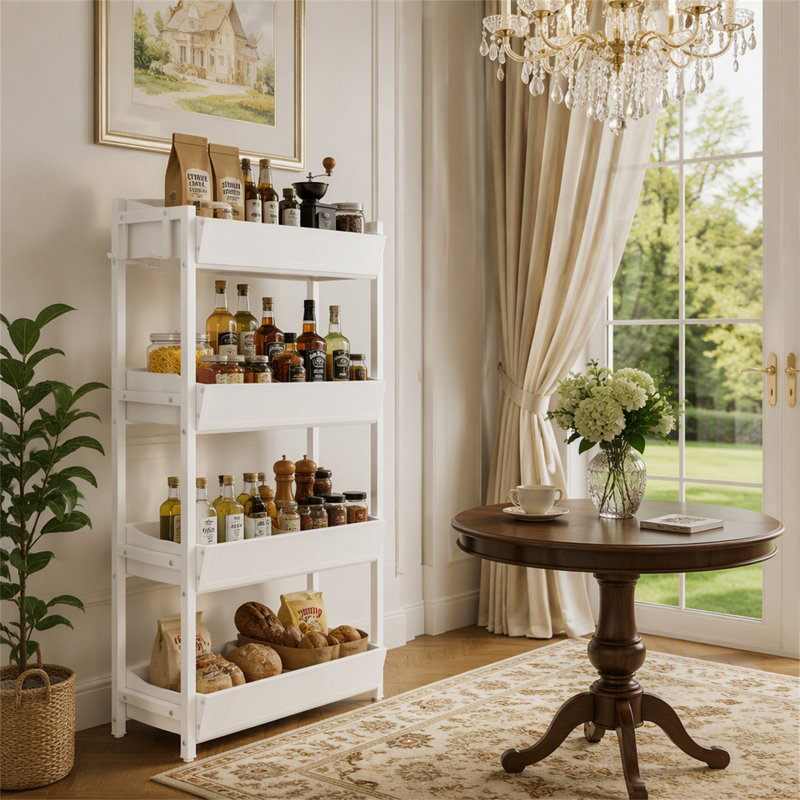 Support de rangement en bois pour légumes et fruits, organisateur de rangement à 4 niveaux, White