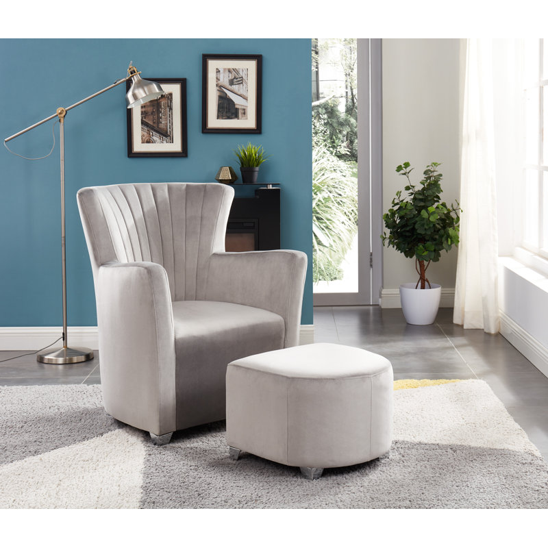 Fauteuil club et repose-pieds Ryanne en velours de 25 cm de large, Gris