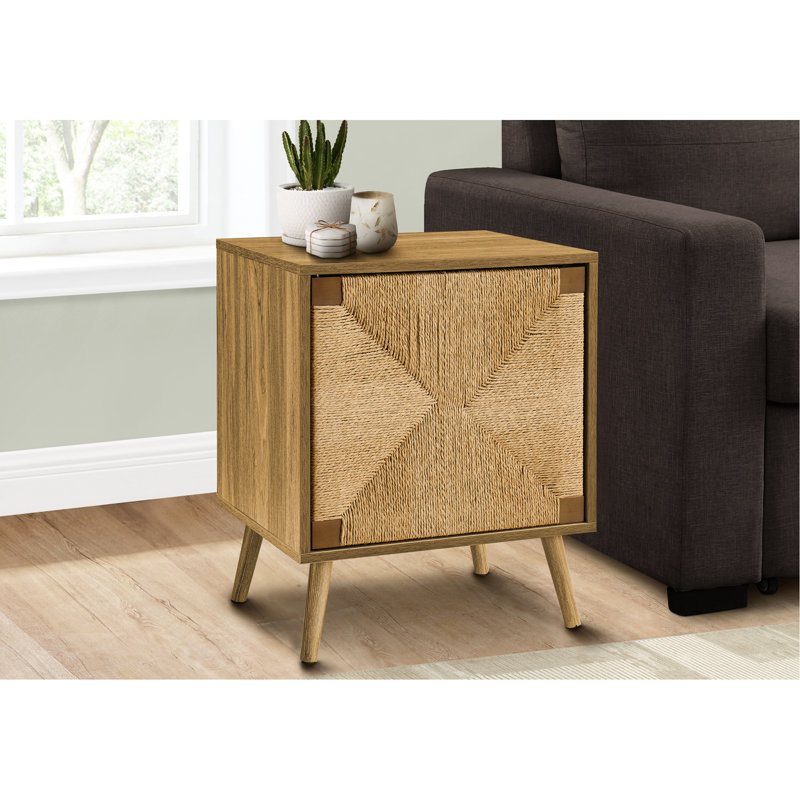 Table d'appoint, bout, rangement, petit, côté, salon, lampe, stratifié noyer clair, ruppie maritime, moderne