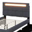 Lit plateforme tapissier simple avec lumière DEL et 2 tiroirs, lit plateforme avec tête de lit en tissu de lin-708216952