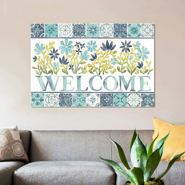 «Garden Getaway Welcome», impression sur toile, H 18 po x l 26 po x P 1,5 po, Toile tendue, Pas de tapis