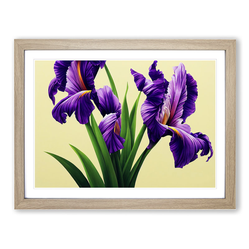 Contemporary Iris Flowers - Framed Print, 46cm H x 64cm W x 2cm D, Oak