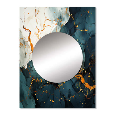 Katherne Gold and Green Abstract marble Aura I - Marble Wall Mirror, Modern Decorative Mirror, Printed Metal Art