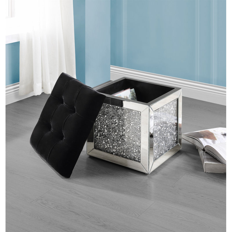 OTTOMAN AVEC RANGEMENT Miroir et faux diamants
