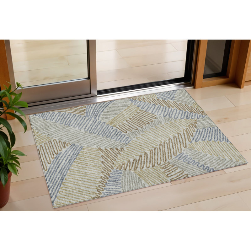 3' X 5' Taupe Gray And Beige Floral Washable Indoor Outdoor Area Rug