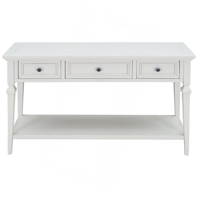 Console de style rétro classique avec trois tiroirs supérieurs et une tablette inférieure de style ouvert, facile à assembler
