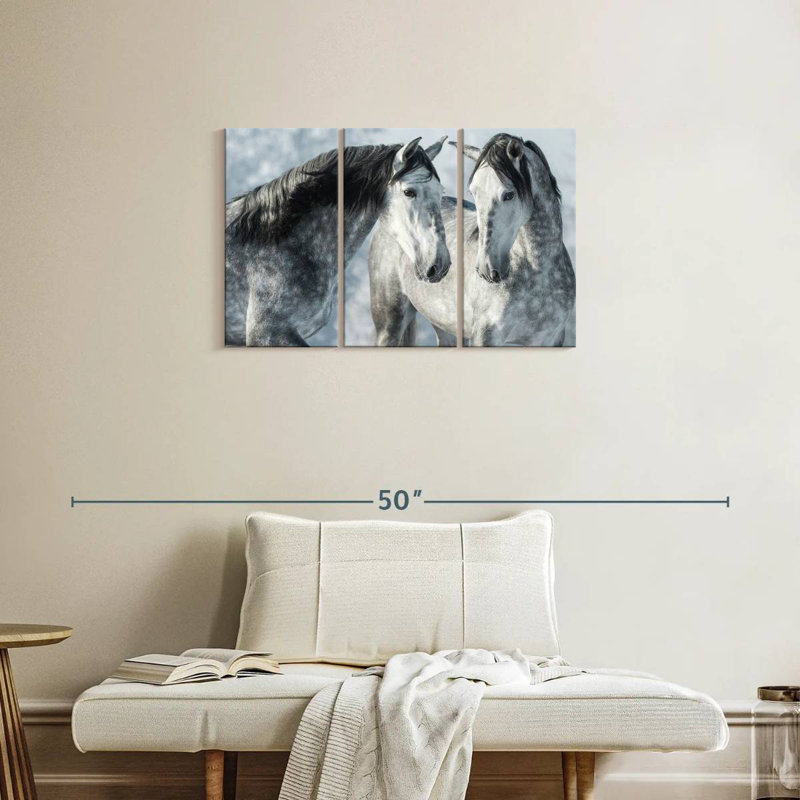 Brampt Two Gray Stallions In Winter, 20" H x 33" W