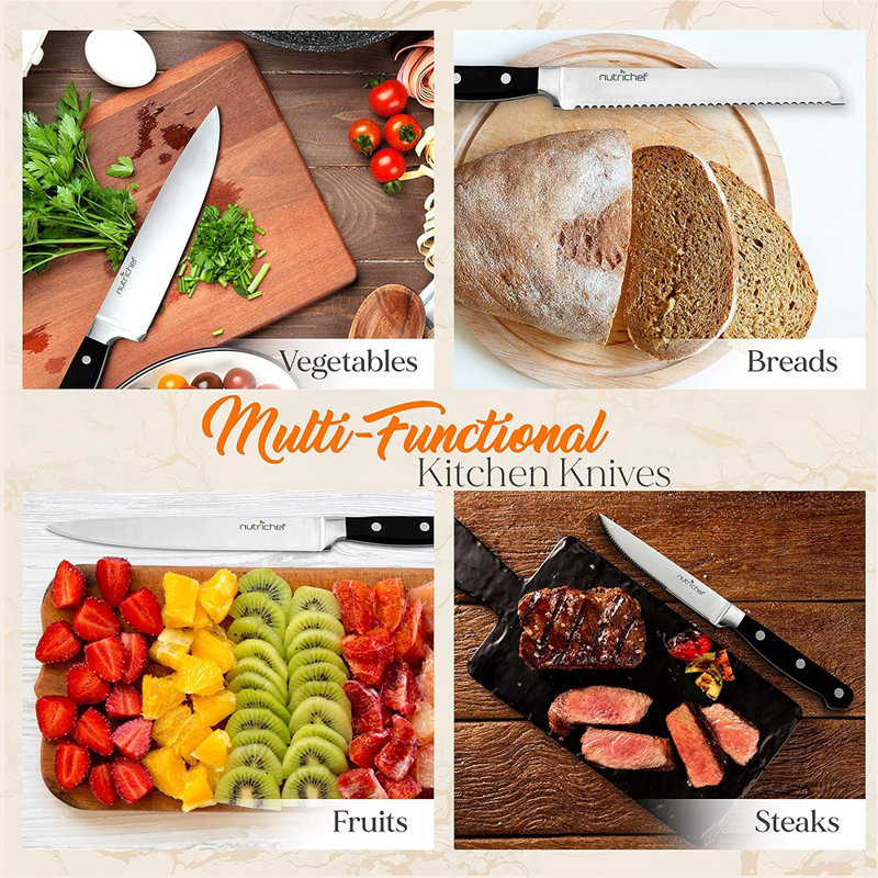 NutriChef 13 Piece Stainless Steel Knife Block Set