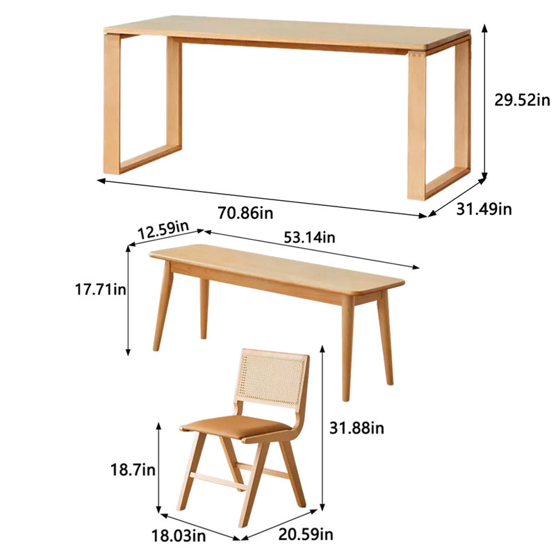 Long table work table Solid wood large board table, 29.52"H x 70.86"L x 31.49"W