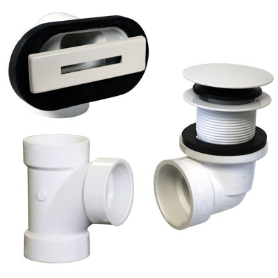 Sch. 40 PVC 1-1/2" Plumber's Pack Tip-Toe Bathtub Drain with Linear Overflow, Tee & Elbows