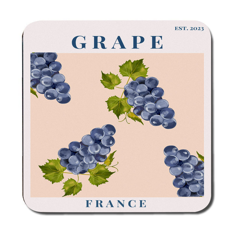 Grape France Placemat Coaster Set With Wood Base Art Print Collection Limited Edition