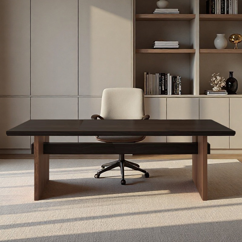 Bureau noir, bois massif, pour un usage domestique, rectangulaire, H 29,53 po x l 70,87 po x P 31,5 po