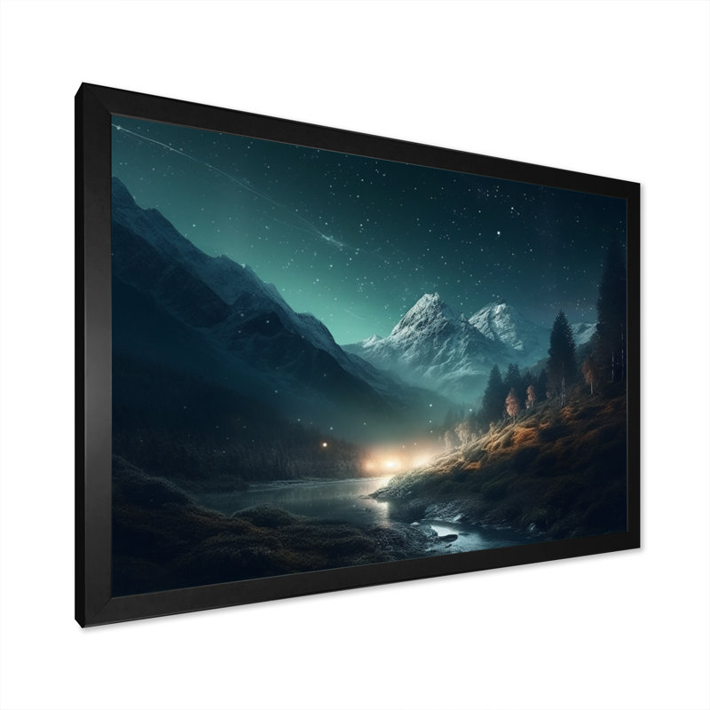Night Sky Mountain Peaks - Imprimé, Cadre simple noir, H 30 po x l 40 po x P 1,5 po