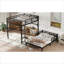 Lit superposé double convertible de couleur bois rétro, structure en métal noir de jais, se divise en deux indépendants pour la chambre à coucher