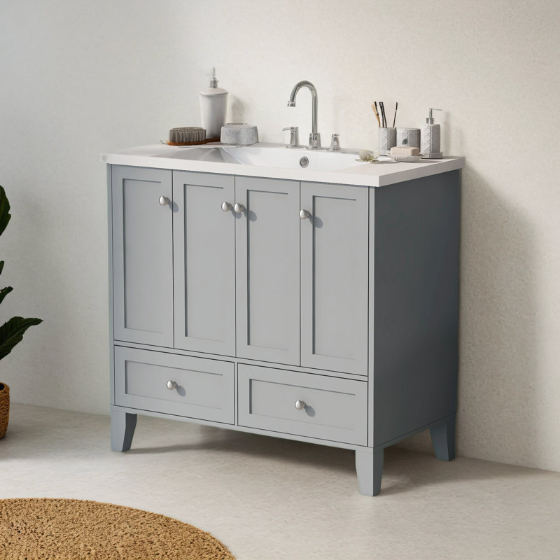 Meuble-lavabo simple 36 po avec plateau Rowenna, Gris