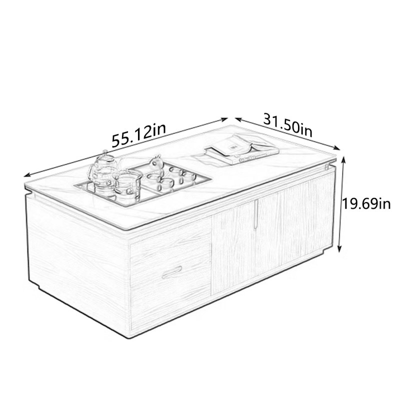 Solid wood lifting tea table smart coffee table, Black, 19.69" H x 55.12" L x 31.5" W