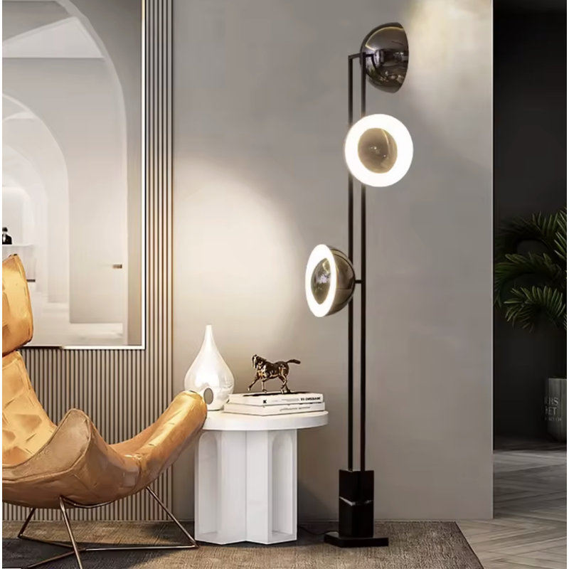  Lampe sur pied LIGHT Trilogia | Triple têtes en métal noir | Lampe décorative en marbre