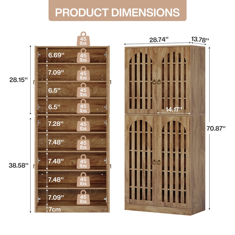 70.86" H Bookcases With 4 Doors And 9-tier Shelves, Farmhouse Storage And Display Bookshelf For Living Room And Home Office