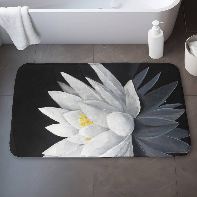 Lotus flower with reflection Bath Mat with Non-Slip Backing - Quick Dry Memory Foam Bathroom Rug - Absorbent - Modern Plush Spa-Style - Machine Washable