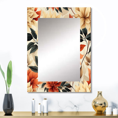 Agatia, fleurs d'automne beige et rouge - miroir mural décoratif rétro, grand miroir rétro, impression d'art en métal