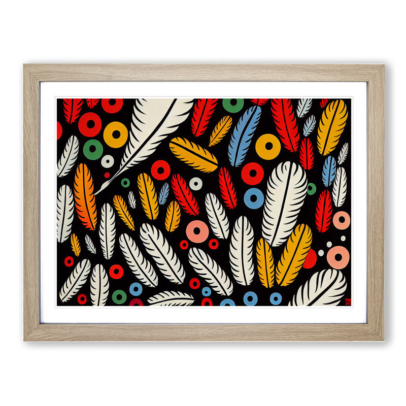 Unusual Bird Feathers Abstract - Framed Print, 25cm H x 34cm W x 2cm D, Oak