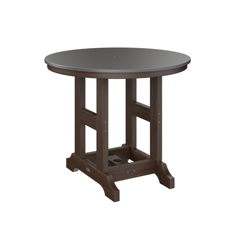 Table de salle à manger à hauteur de comptoir ronde de 38 po Berlin Gardens Garden Classic, Imbuia, Acier inoxydable martelé